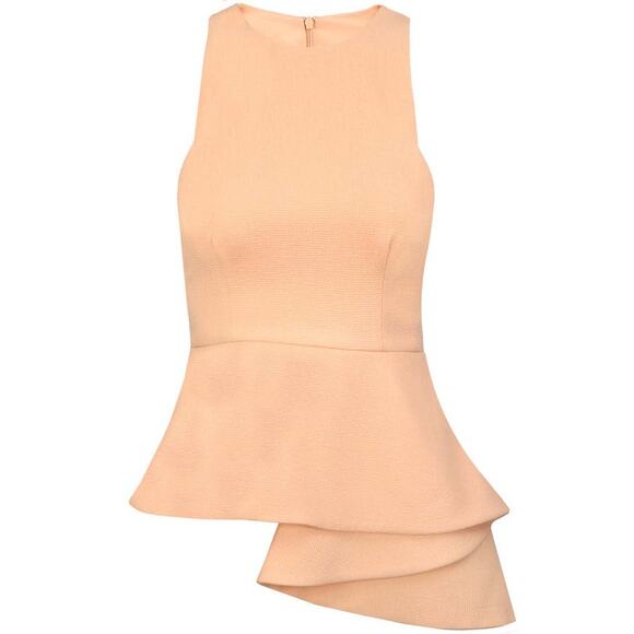 Anthropologie C/MEO COLLECTIVE Asymmetric Ruffle Coral Peach Fools Gold Top - Picture 1 of 14